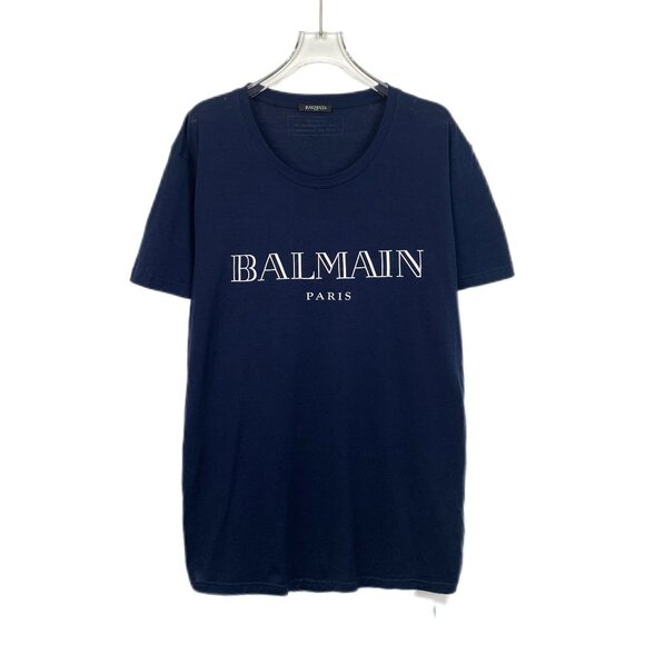 J12520 Balmain blue logo print round neck short sleeve T-shirt size M